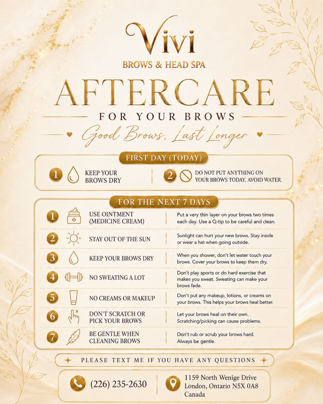 Aftercare guide for your brows for the first day and the next seven days